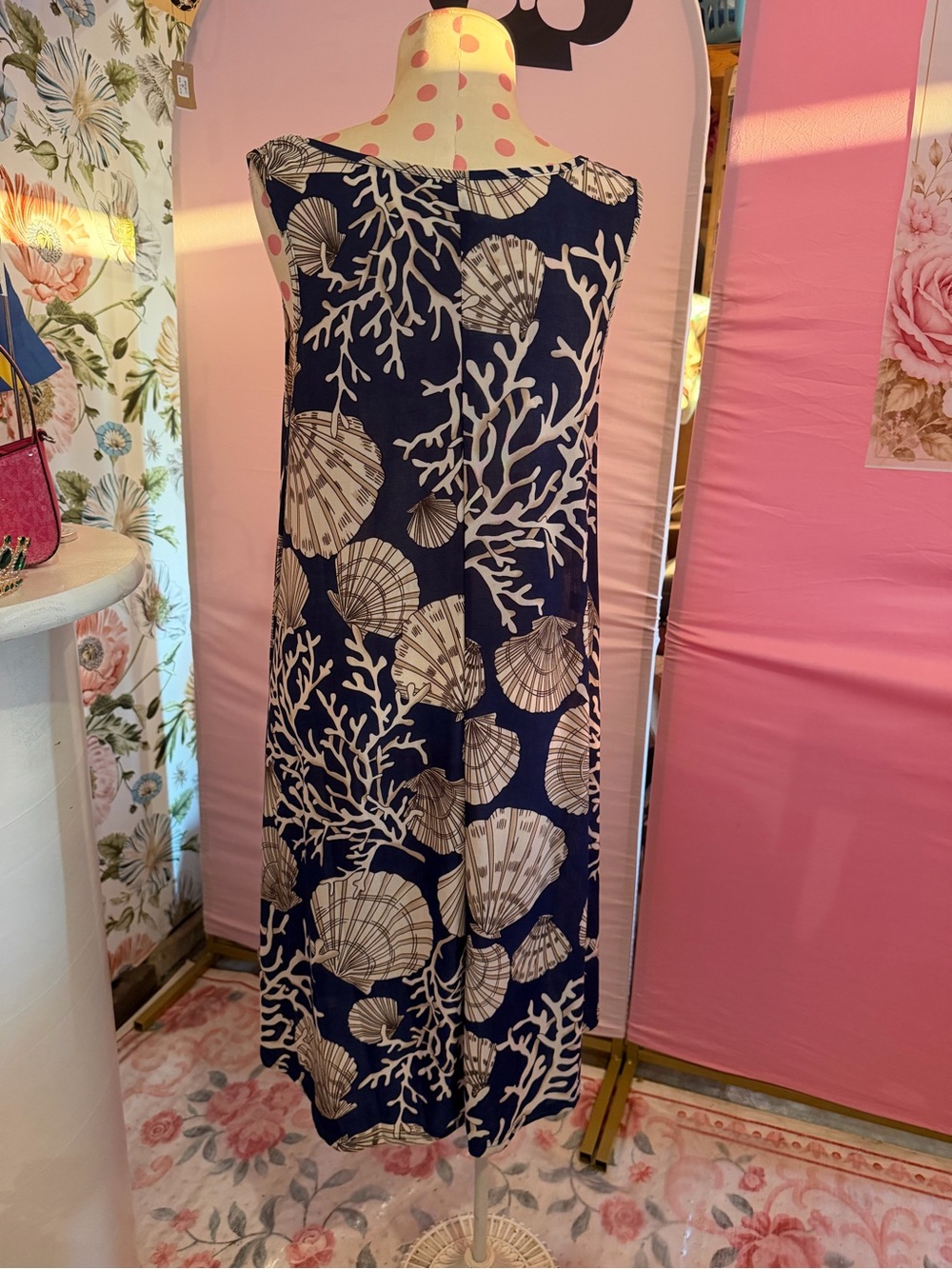 Isla Bonita Seashell Coral Print Sleeveless Dress NWT